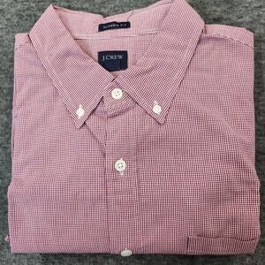 J Crew Shirt Mens XL Red Gingham Small Checkered Oxford Button Down Classic Fit